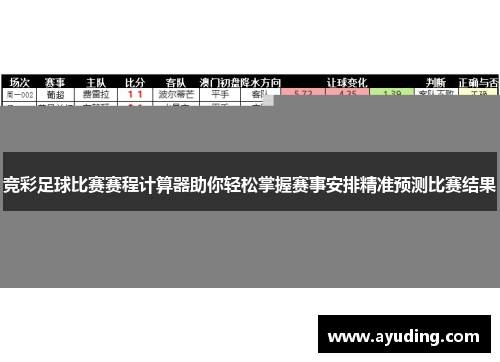 竞彩足球比赛赛程计算器助你轻松掌握赛事安排精准预测比赛结果